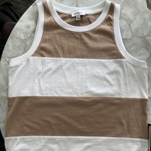 Evereve Miles Striped Tank Top - Size S - Stucco/White